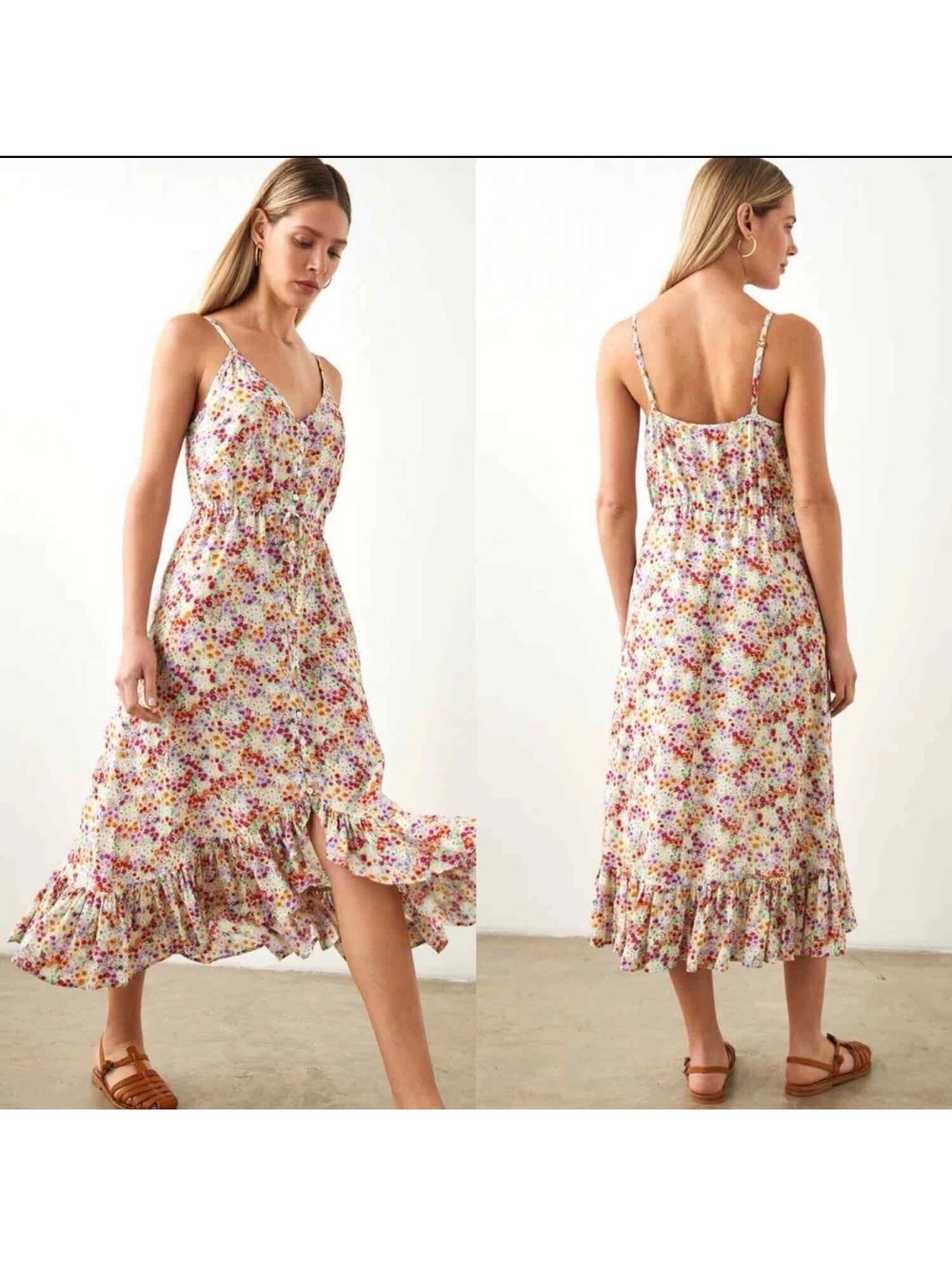Rails Frida Fleur Floral Midi Dress Size S NWT $238 High Low Ruffle